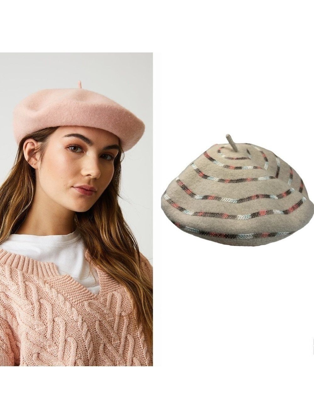 Parkhurst 100% Wool Beret Multi Colour Stitching